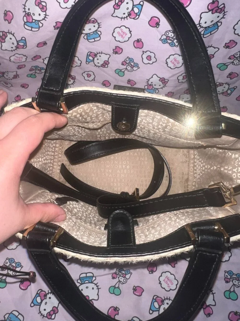 Kate Spade Woven Straw & Black Leather Satchel Crossbody Bag